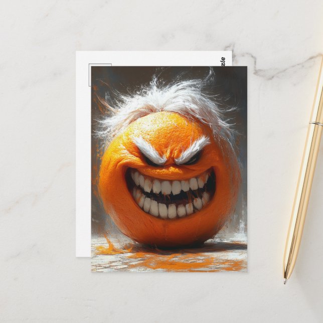 Die Schreckliche Orange Postkarte (Vorderseite/Rückseite Beispiel)