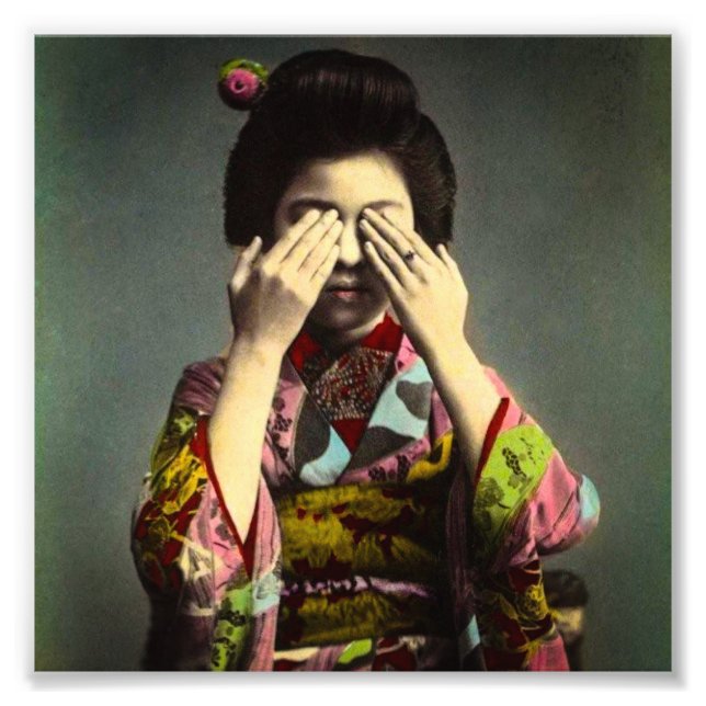 Die schüchterne Geisha Vintage alte japanische Han Fotodruck (Vorne)