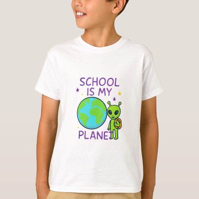 Die Schule ist mein Planet-Spaß-Schüler zurück zur T-Shirt (Vorderseite)
