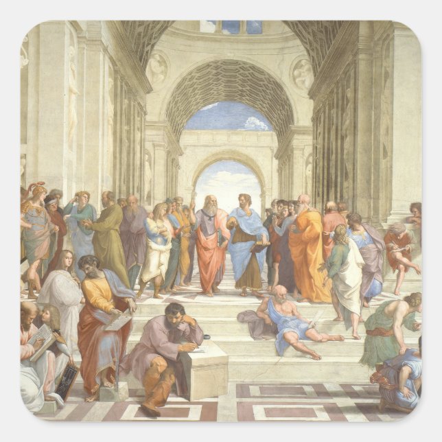 Die Schule von Athen in Raphael Quadratischer Aufkleber (Vorderseite)