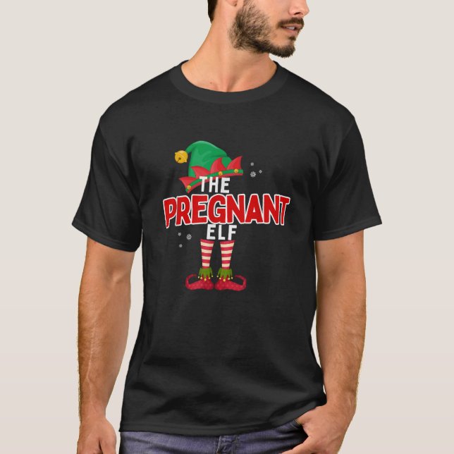 Die schwangere Elf Funny Familie passt Weihnachten T-Shirt (Vorderseite)