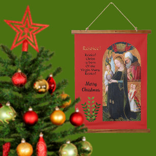 Die schwangere Madonna mit dem heiligen Josef Wandteppich Mit Holzrahmen