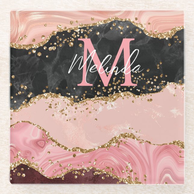 Die schwarz-rosa Sequins Agate Glasuntersetzer (Vorderseite)