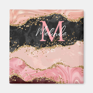 Die schwarz-rosa Sequins Agate Magnet
