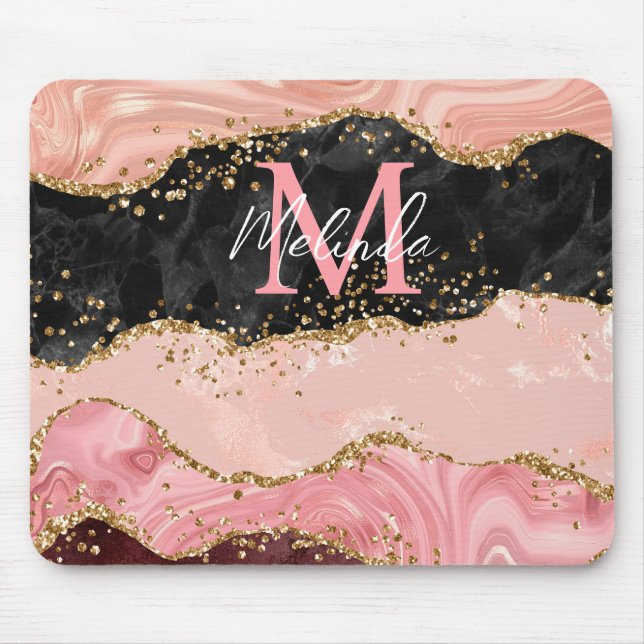 Die schwarz-rosa Sequins Agate Mousepad (Vorne)