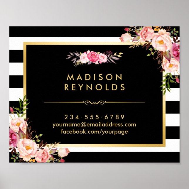 Die Schwarz-weißen Streifen sind aus Blumen Poster (Vorne)