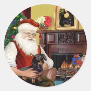 Die schwarze / braune Dackel des Weihnachtsmanns ( Runder Aufkleber