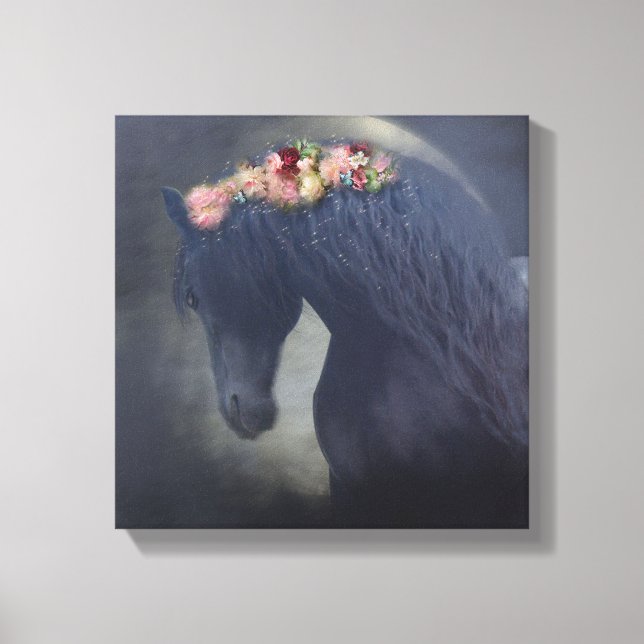 Die schwarze Friesian - Wrapped Canvas Leinwanddruck (Vorderseite)