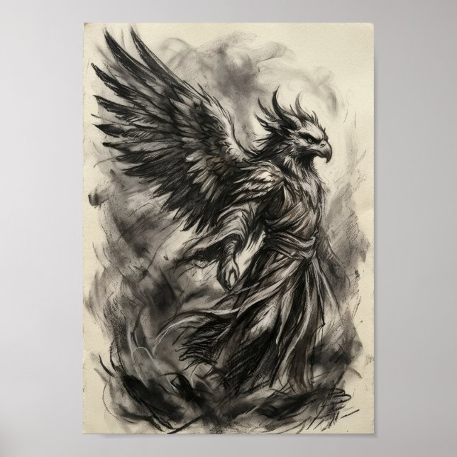 Die Schwarze Geflügelte Wächtergeist-Kunst Poster (Vorne)