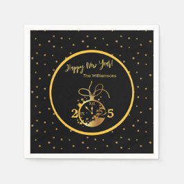 Die Schwarze goldene Uhr jedes Jahres ist glücklic Serviette