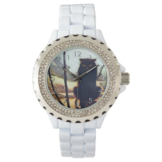 Die schwarze Katze Armbanduhr (Vorderseite)