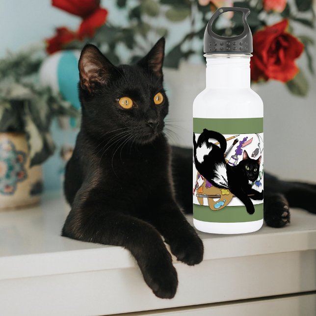 Die schwarze Katze des Künstlers Trinkflasche (Von Creator hochgeladen)