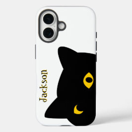 Die schwarze Katze, die dich mit goldenen Augen an iPhone 16 Hülle
