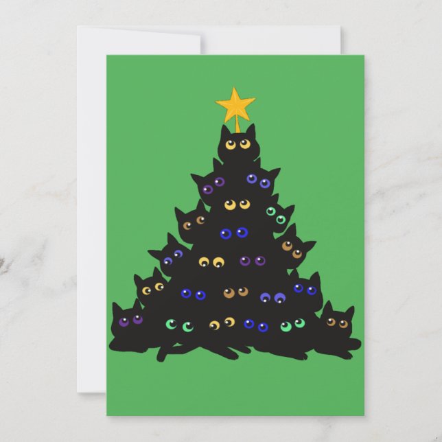 Die schwarze Katze hat sich in den Weihnachtsbauml Einladung (Vorderseite)