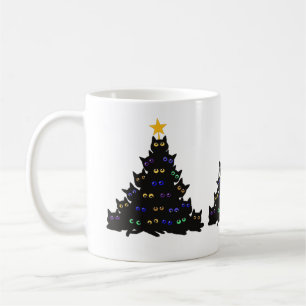 Die schwarze Katze hat sich in den Weihnachtsbauml Kaffeetasse