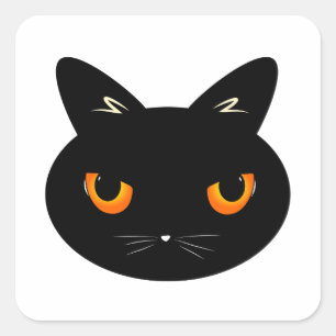 die schwarze Katze mit orangen Augen Quadratischer Aufkleber