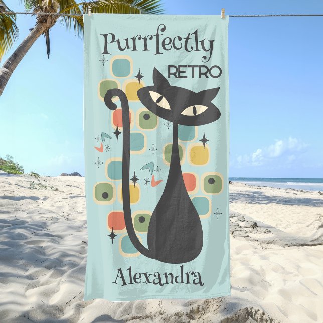 Die schwarze Katze Mitte des Jahrhunderts ist perf Strandtuch (Purrfectly Retro Black Cat Mid Century Beach Towel)