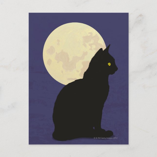 Die schwarze Katze und der Mond Postkarte (Vorderseite)