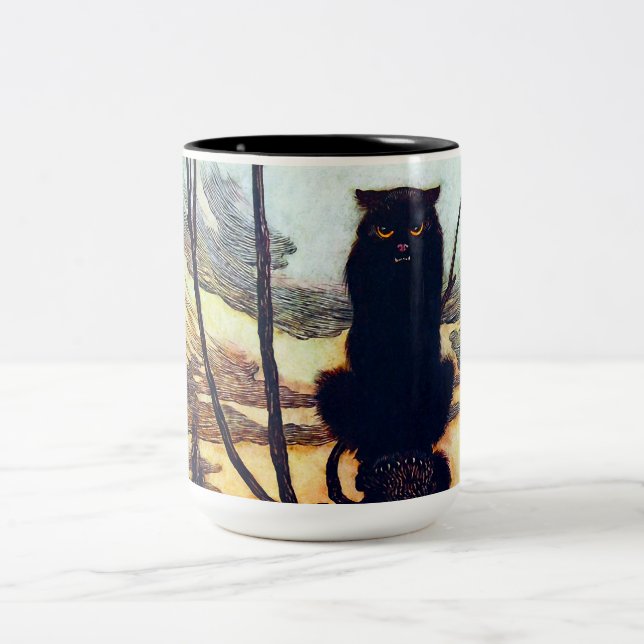 Die schwarze Katze Zweifarbige Tasse (Mittel)