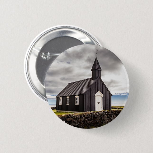 Die Schwarze Kirche Budir, Island Button (Vorne & Hinten)