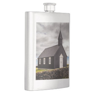 Die Schwarze Kirche Budir, Island Flachmann