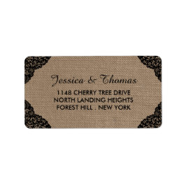 Die schwarze Spitze der rustikalen Hochzeitskollek Adressaufkleber