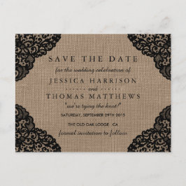 Die schwarze Spitze der rustikalen Hochzeitskollek Ankündigungspostkarte