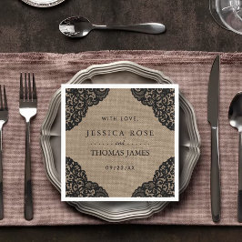 Die schwarze Spitze der rustikalen Hochzeitskollek Serviette