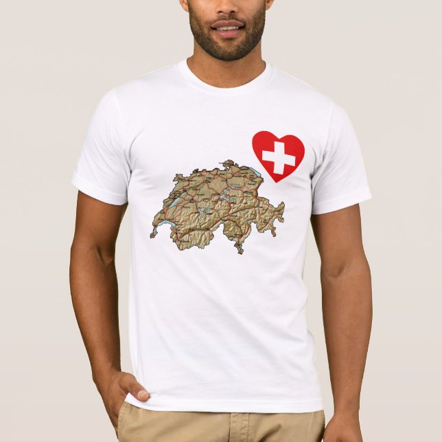 Die Schweiz-Flaggen-Herz und Karten-T - Shirt (Vorderseite)