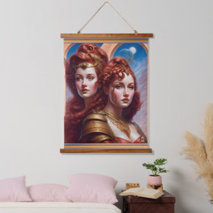 Die Schwestern Rot AI Konzeptkunst von Xzendor7 Wandteppich Mit Holzrahmen