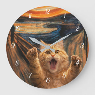 Die Scream-Katze-Parodie-Kunst Große Wanduhr