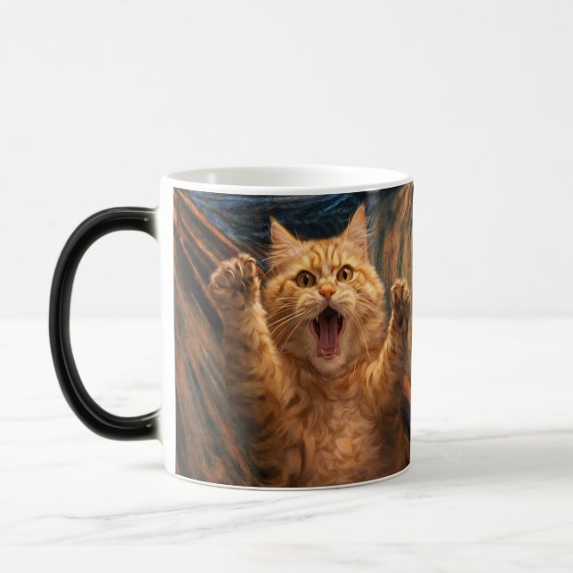 Die Scream-Katze-Parodie-Kunst Verwandlungstasse (Links)