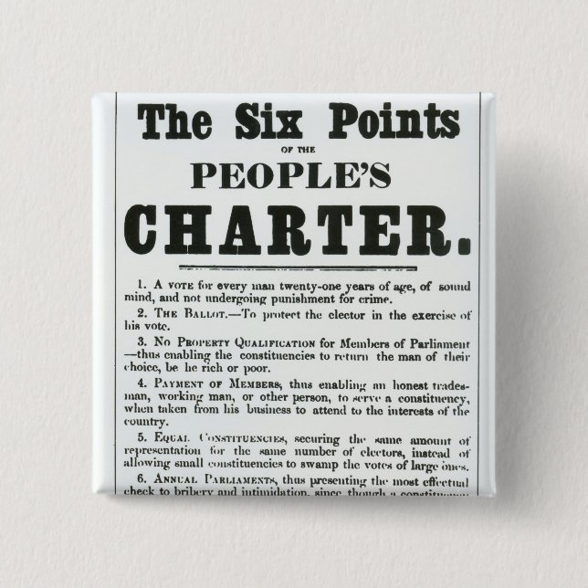Die sechs Punkte der Charter der Leute Button (Vorderseite)