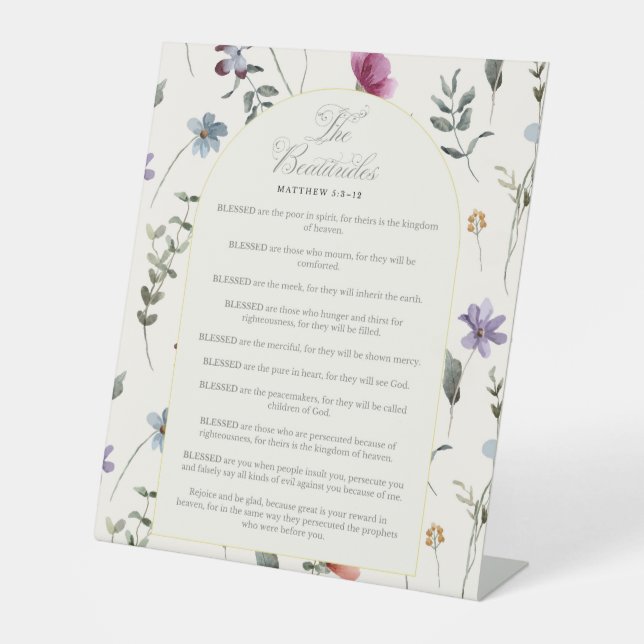 Die Seligpreisungen Matthäus 5:3–12 Florale Schrif Sockelschild (Vorderseite)