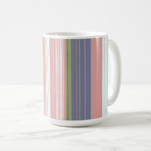 Die senkrechten Streifen sind rosa, blau und olivg Kaffeetasse