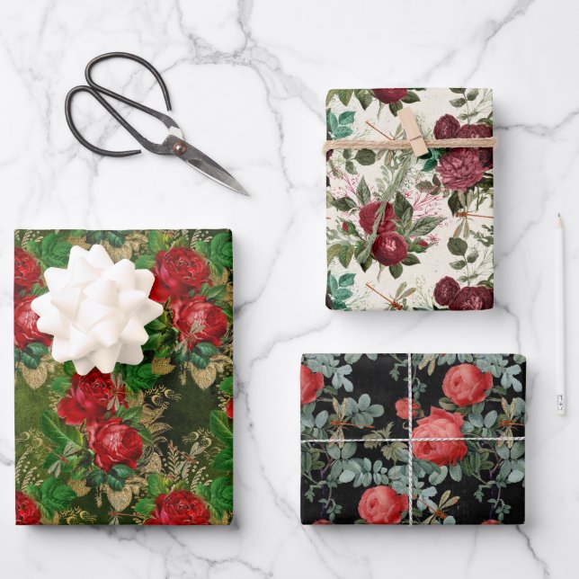 Die Serie Rose und Dragonfly (Design 5) Geschenkpapier Set (Vorderseite)