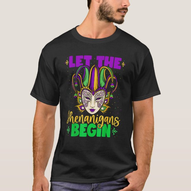 Die Shenanigans ließ Mardi Gras Maske an T-Shirt (Vorderseite)