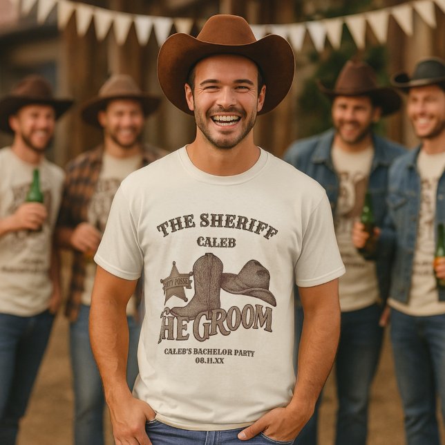 Die Sheriff Groom Niedlich Fun Cowboy Bachelor Par T-Shirt (Von Creator hochgeladen)