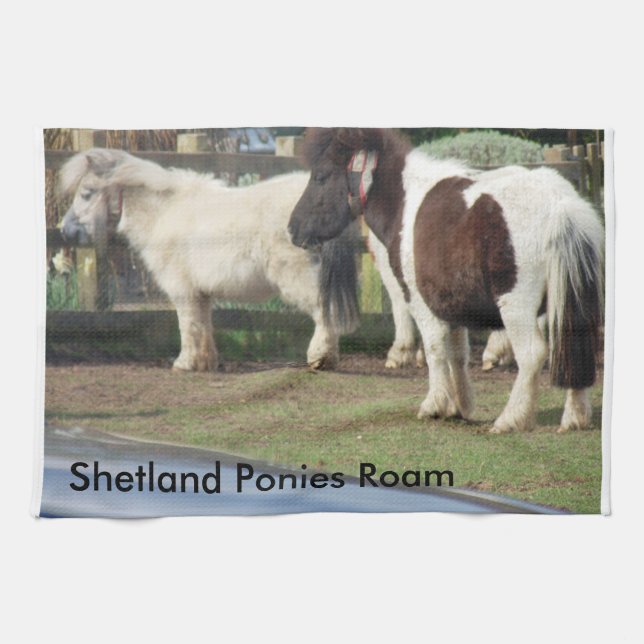 Die Shetlandinseln-Ponys durchstreifen Geschirrtuch (Horizontal)
