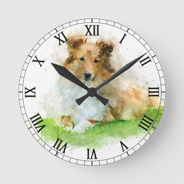Die Shetlandinseln-Schäferhund/sheltie Runde Wanduhr (Vorderseite)