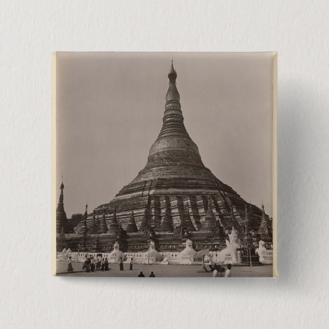 Die Shwedagon Pagode in Rangun, Birma, c.1860 Button (Vorderseite)