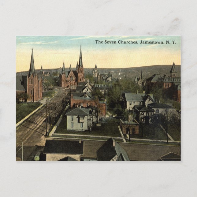 Die sieben Kirchen, Jamestown NY c1915 Vintag Postkarte (Vorderseite)