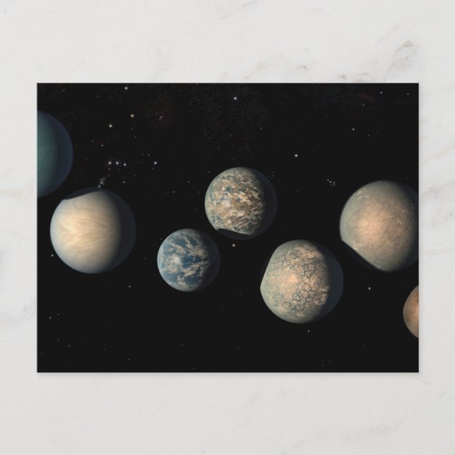 Die sieben Planeten der Erdgröße von Trappist-1 Postkarte (Vorderseite)