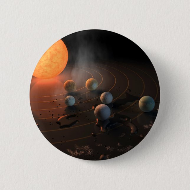 Die sieben Planeten von Trappist-1 sind im Orbit u Button (Vorderseite)
