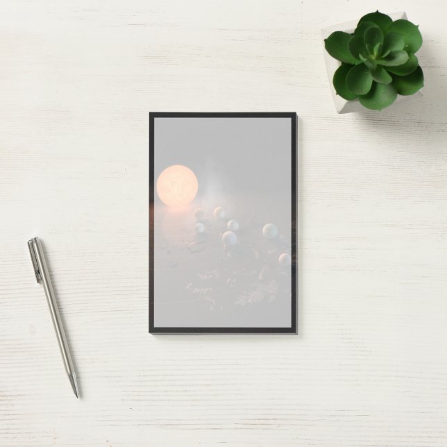 Die sieben Planeten von Trappist-1 sind im Orbit u Post-it Klebezettel (Büro)