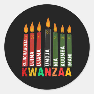 Die sieben Prinzipien von Kwanzaa Kinara Happy Kwa Runder Aufkleber