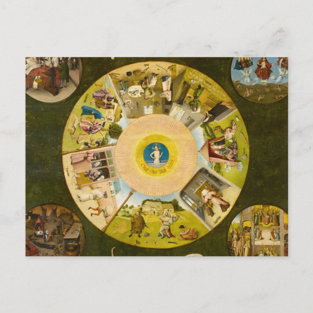 Die sieben Toten sitzen und die vier letzten Dinge Postkarte (Vorderseite)