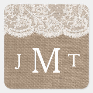 Die Siegel der Burlap & Lace Wedding Collection Quadratischer Aufkleber