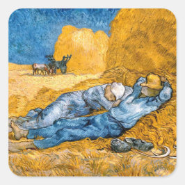 Die Siesta (1890) Landschaftskunst Vincent Van Gog Quadratischer Aufkleber