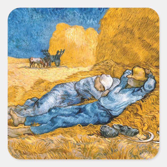 Die Siesta (1890) Landschaftskunst Vincent Van Gog Quadratischer Aufkleber (Vorderseite)